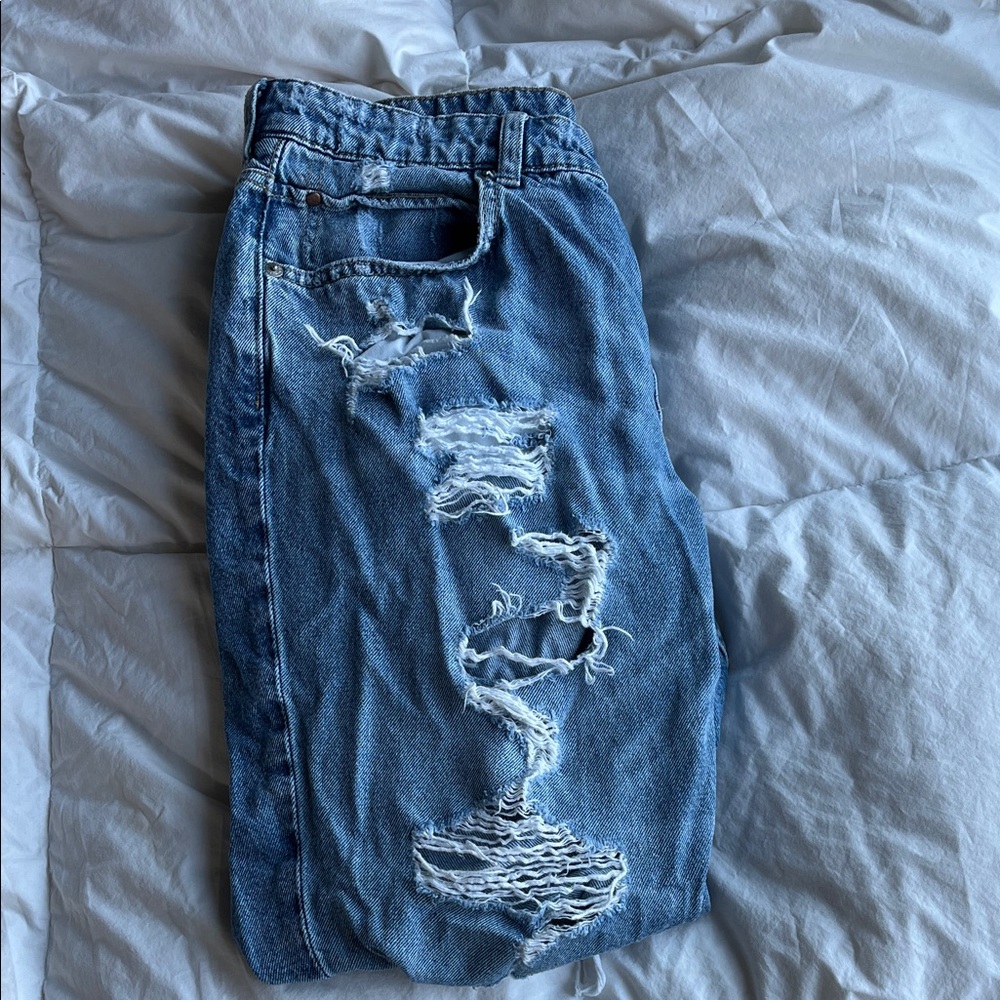 H&M Blue Distressed Boyfriend Jeans